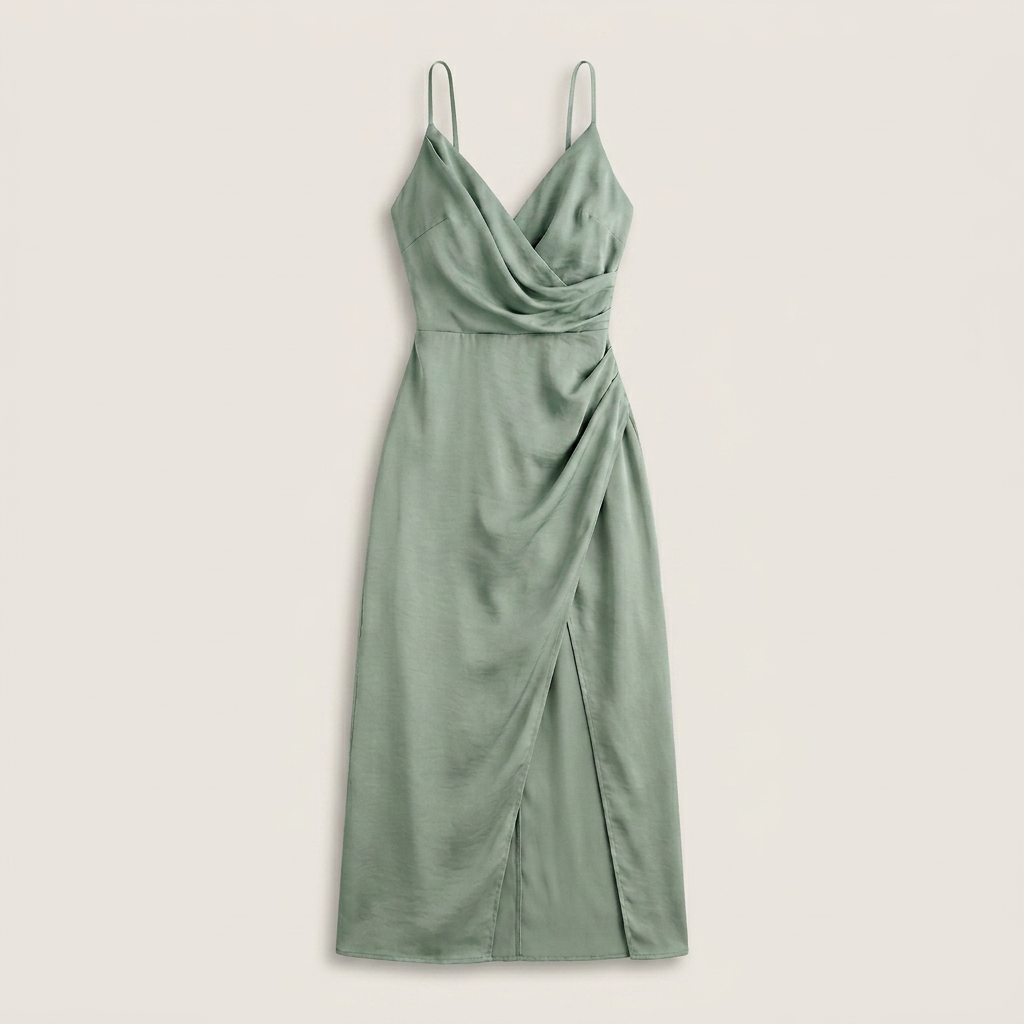 Vestido Midi Satén Cruzado Abertura Lateral para Mujer