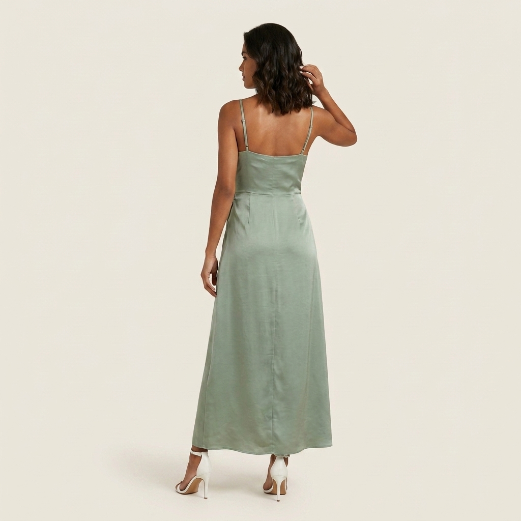 Vestido Midi Satén Cruzado Abertura Lateral para Mujer