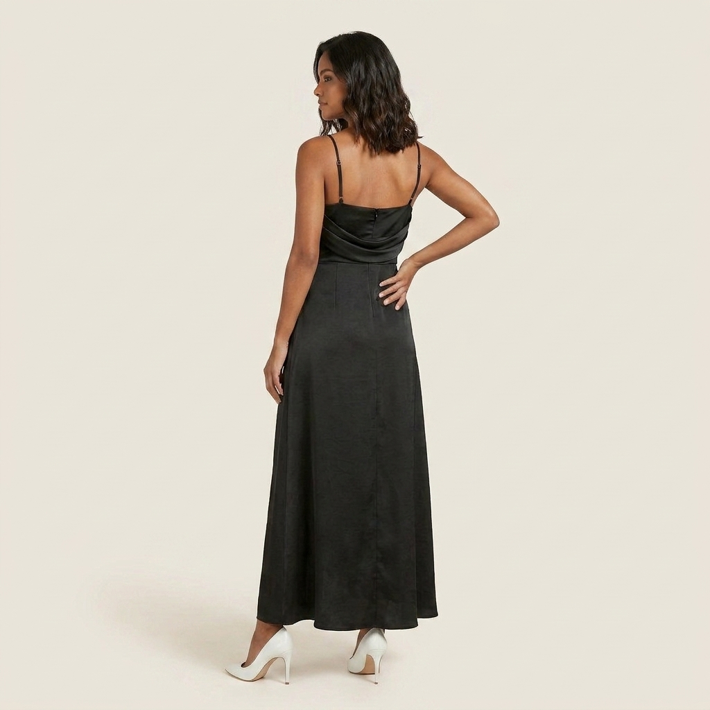 Vestido Midi Satén Cruzado Abertura Lateral para Mujer