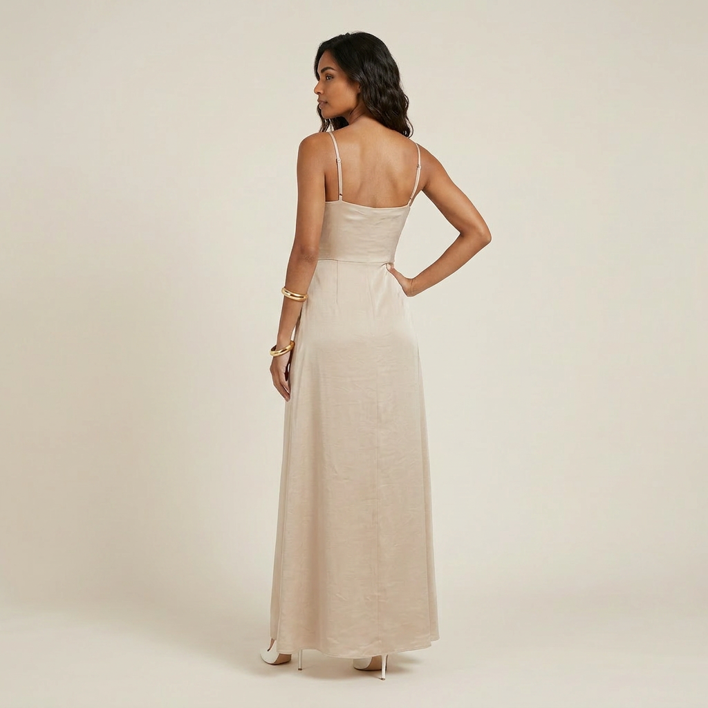 Vestido Midi Satén Cruzado Abertura Lateral para Mujer