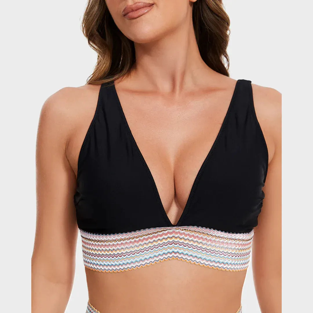 Bikini de tiro alto con top halter y detalle elástico