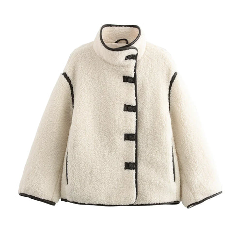 Chaqueta de lana con detalles negros