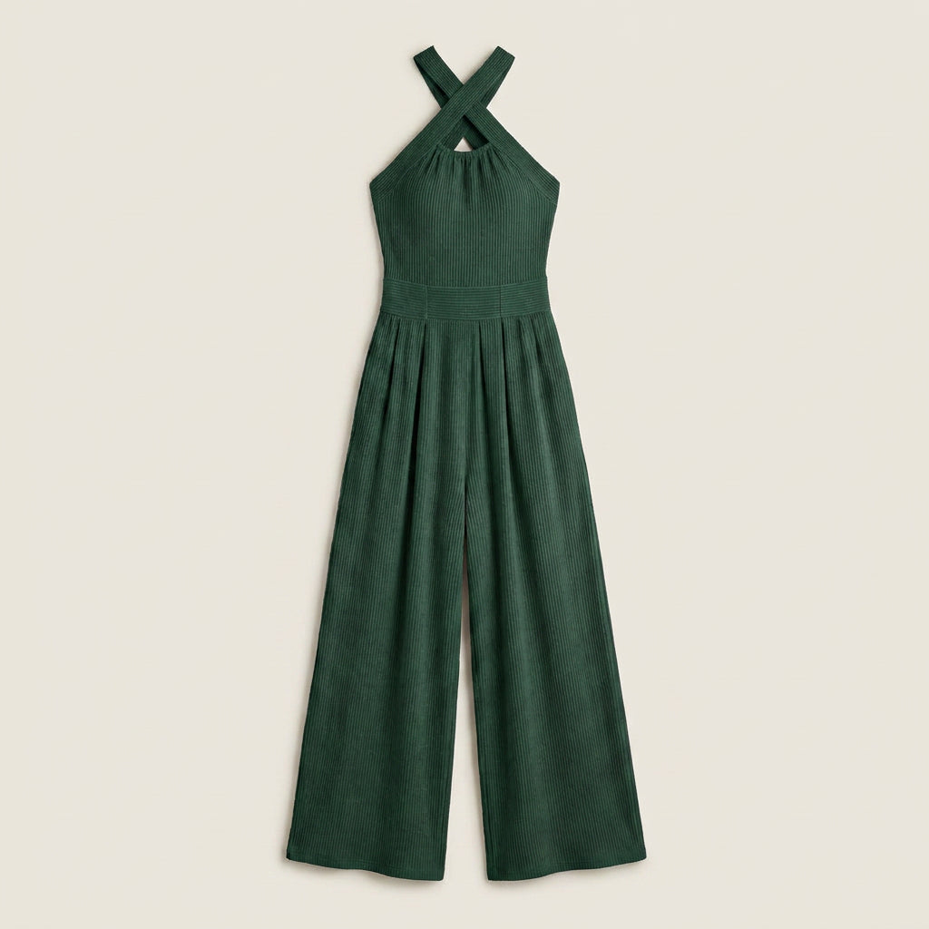 Mono Largo de Canalé con Cuello Halter para Mujer
