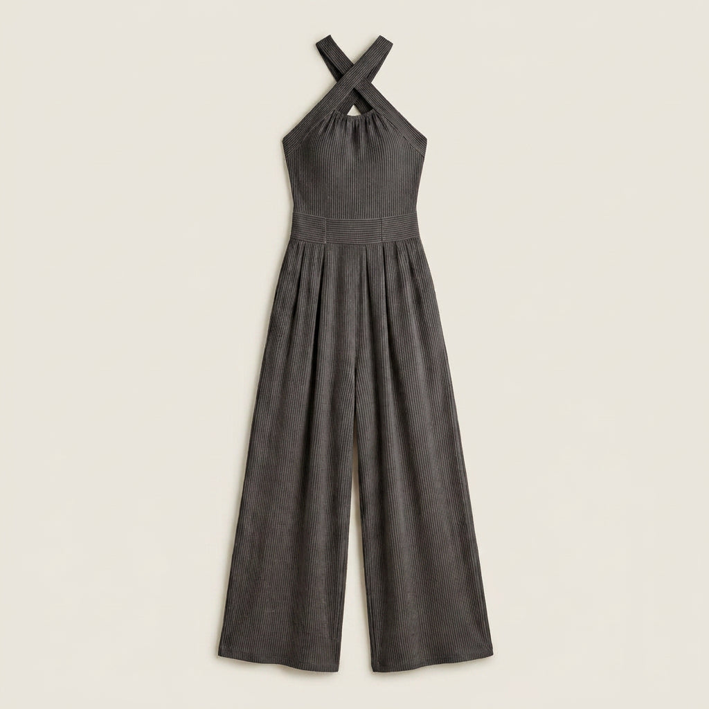 Mono Largo de Canalé con Cuello Halter para Mujer