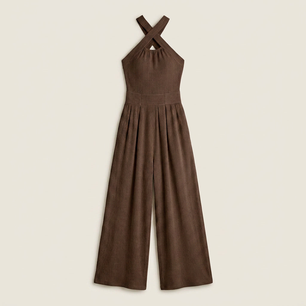 Mono Largo de Canalé con Cuello Halter para Mujer