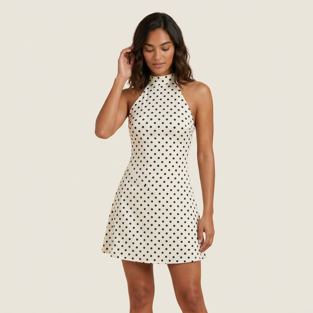 Vestido Corto de Lunares con Cuello Halter para Mujer