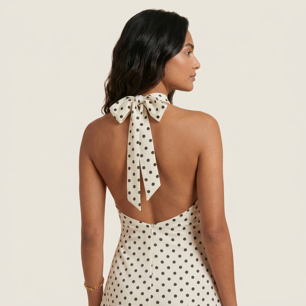 Vestido Corto de Lunares con Cuello Halter para Mujer