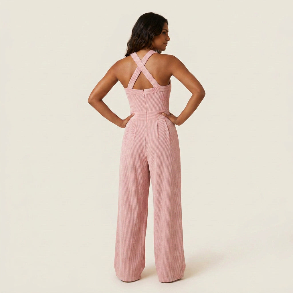Mono Largo de Canalé con Cuello Halter para Mujer