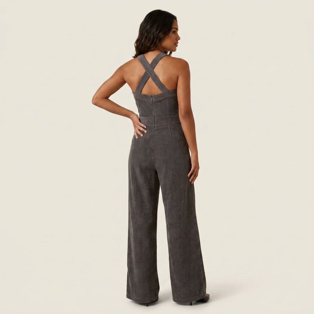 Mono Largo de Canalé con Cuello Halter para Mujer