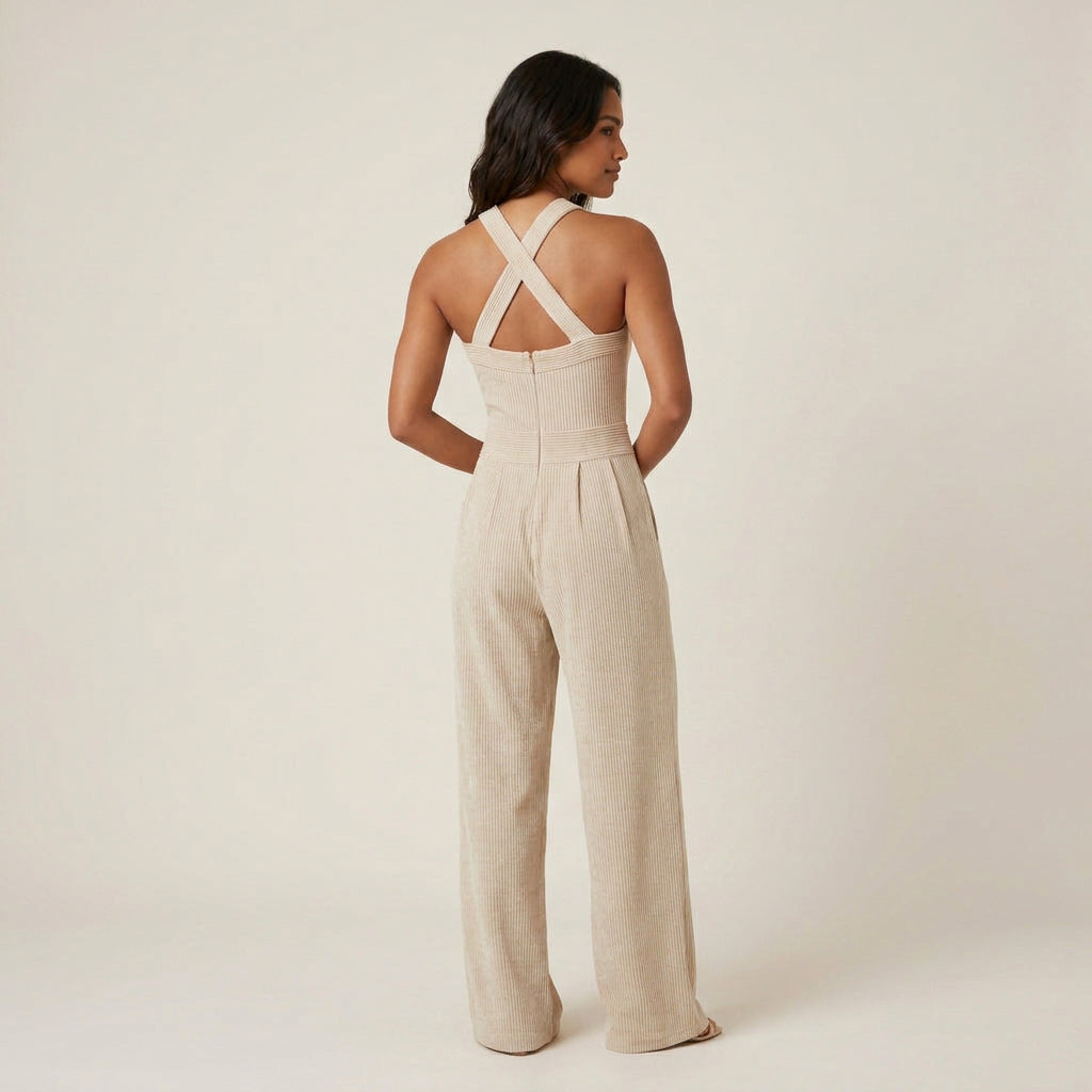 Mono Largo de Canalé con Cuello Halter para Mujer