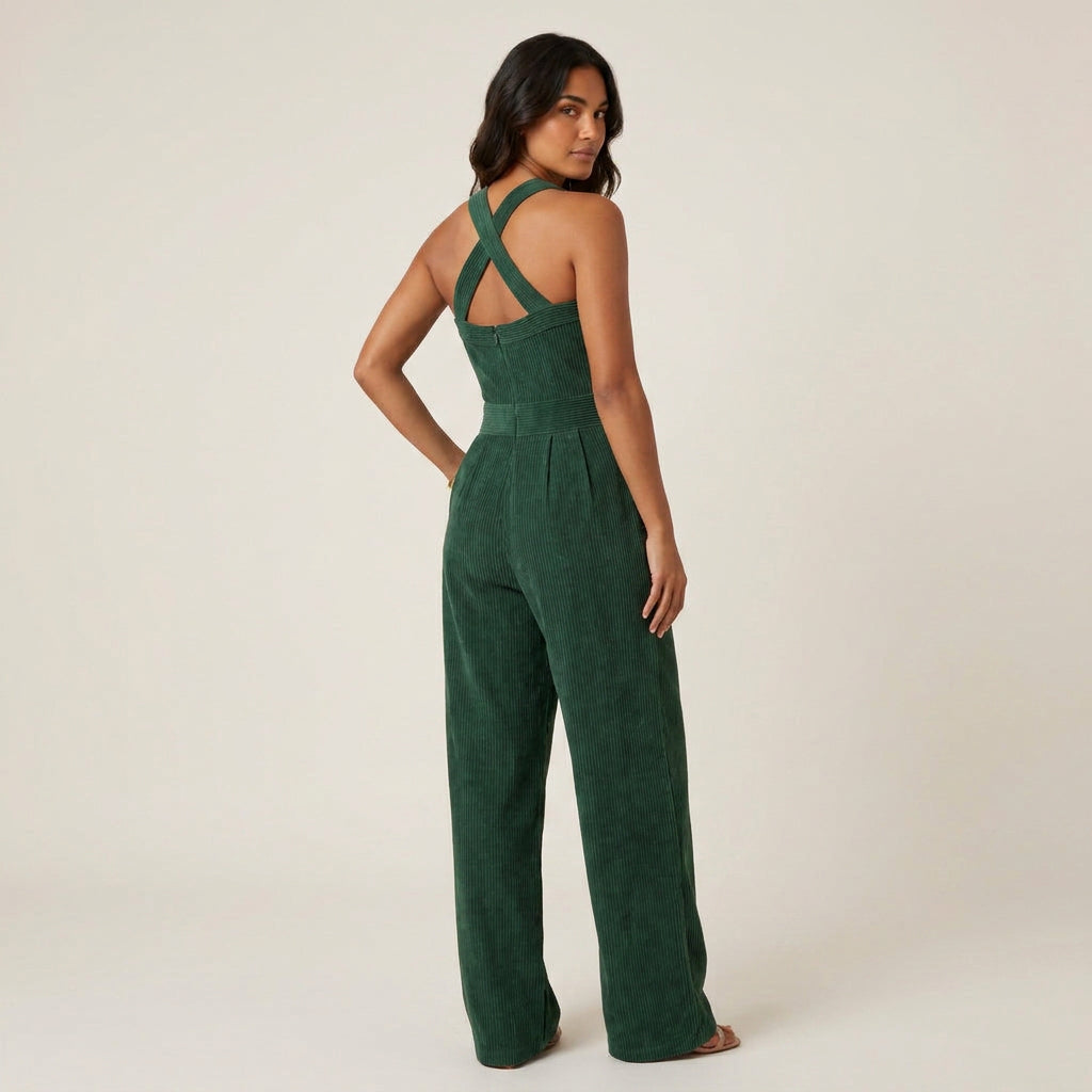 Mono Largo de Canalé con Cuello Halter para Mujer