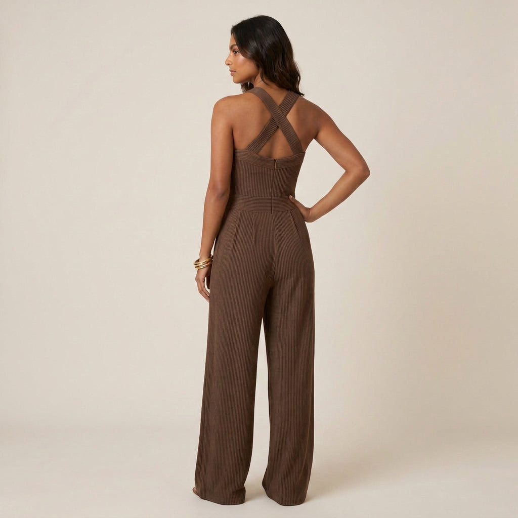 Mono Largo de Canalé con Cuello Halter para Mujer
