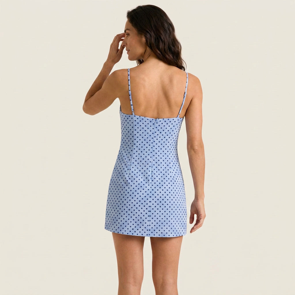 Vestido Corto Escote Corazón Estampado De Topos para Mujer