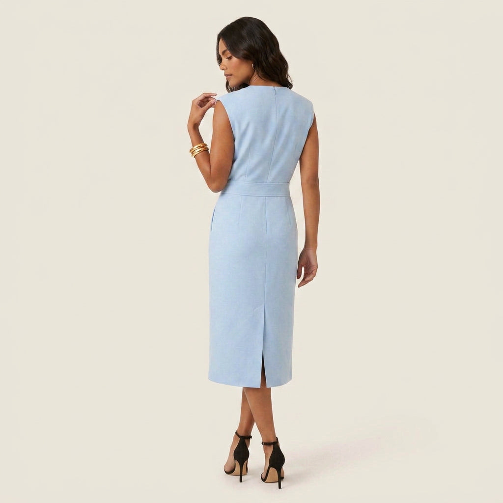 Vestido Midi Cuello Redondo Botones Frontales para Mujer