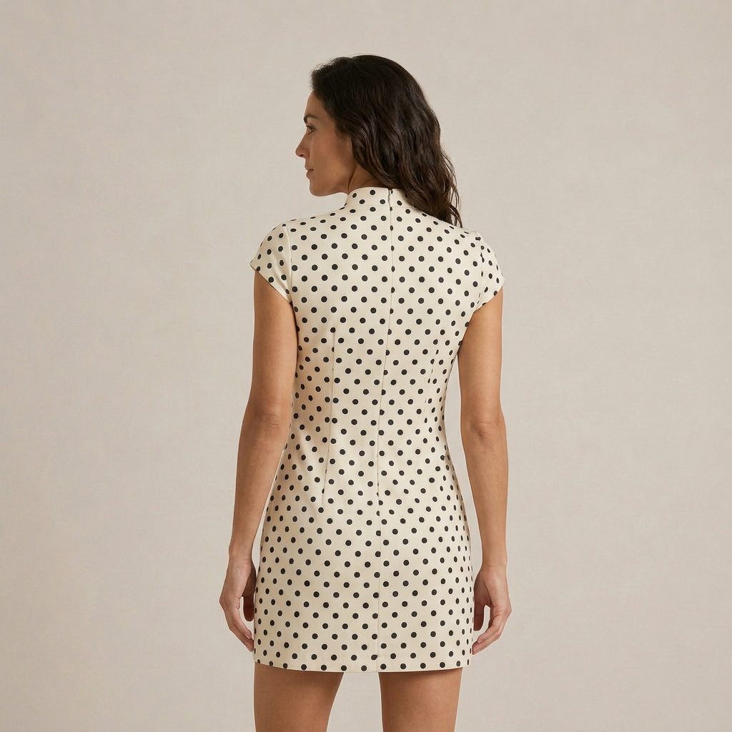 Vestido Mini Cutout Lazo Al Cuello Manga Corta para Mujer