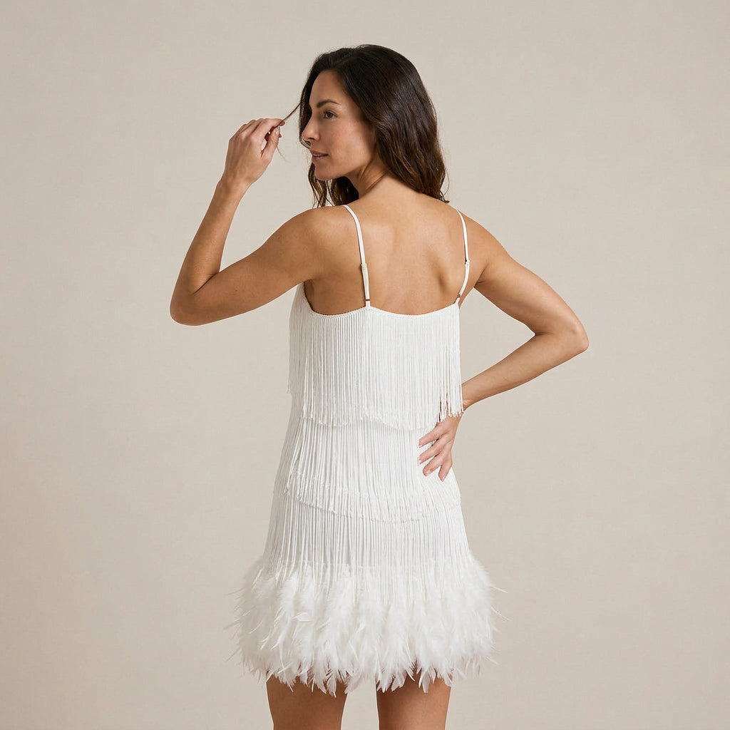 Vestido Mini Flecos Lentejuelas Plumas Tirantes para Mujer