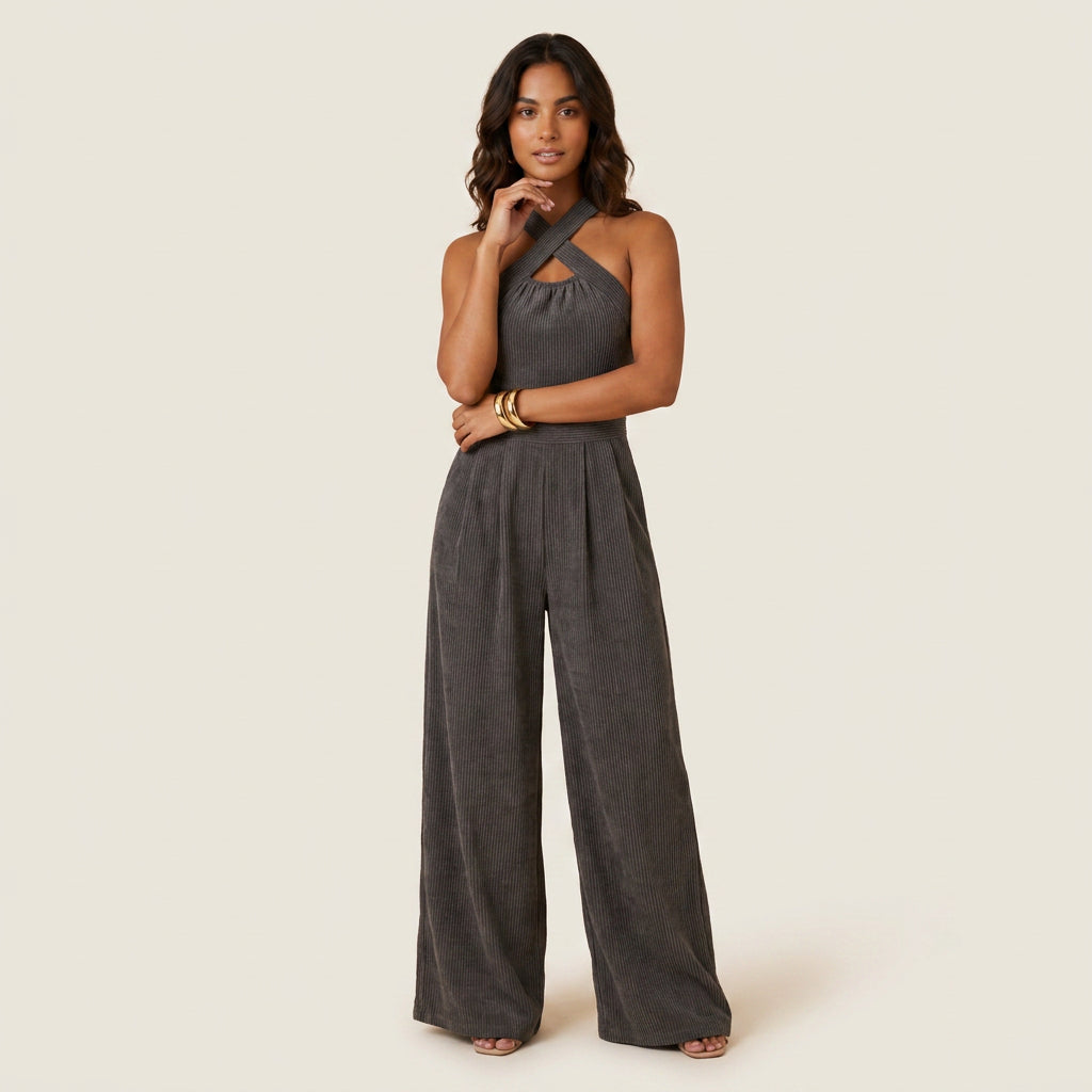 Mono Largo de Canalé con Cuello Halter para Mujer