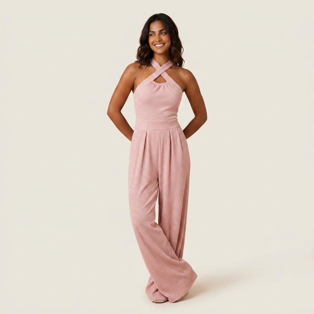 Mono Largo de Canalé con Cuello Halter para Mujer
