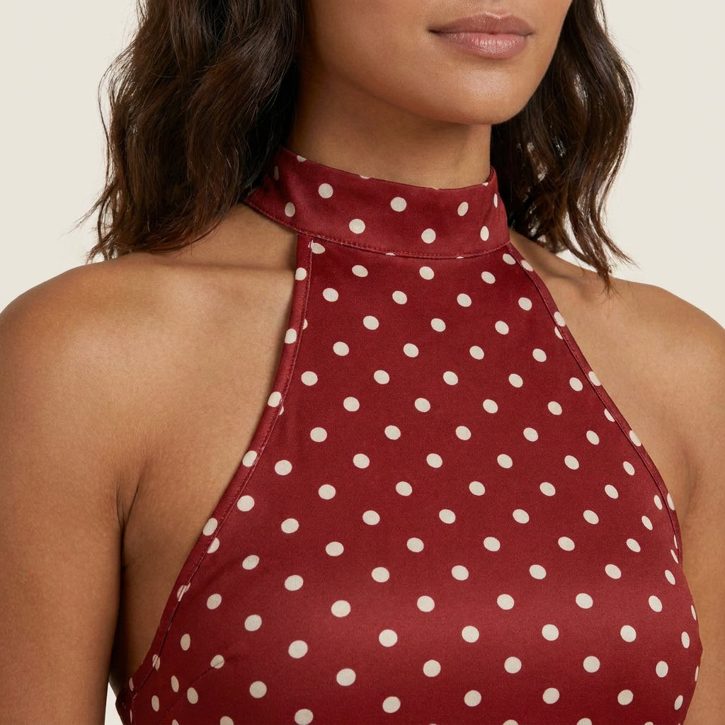 Vestido Corto de Lunares con Cuello Halter para Mujer