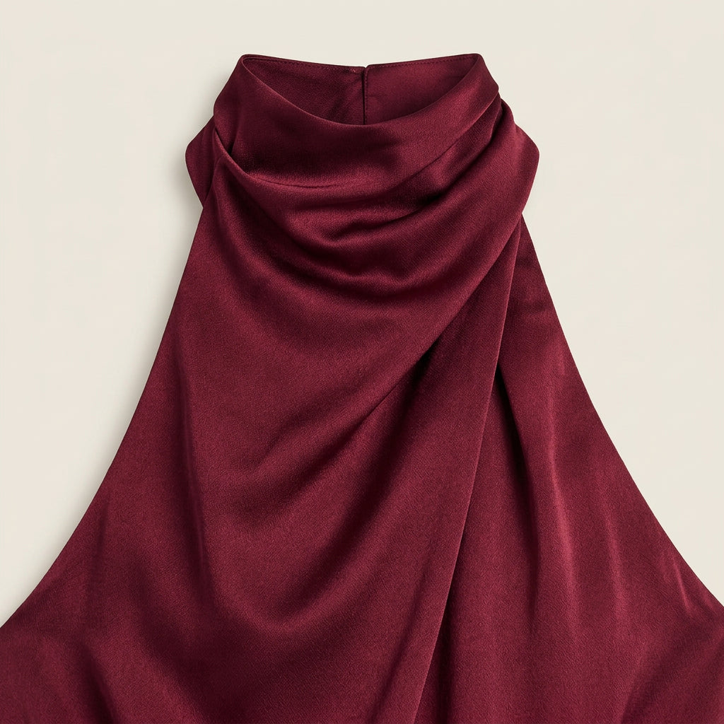 Vestido Midi Cuello Alto Drapeado Halter para Mujer