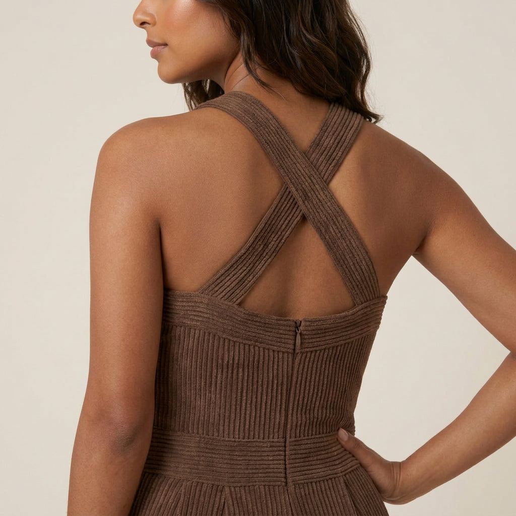 Mono Largo de Canalé con Cuello Halter para Mujer