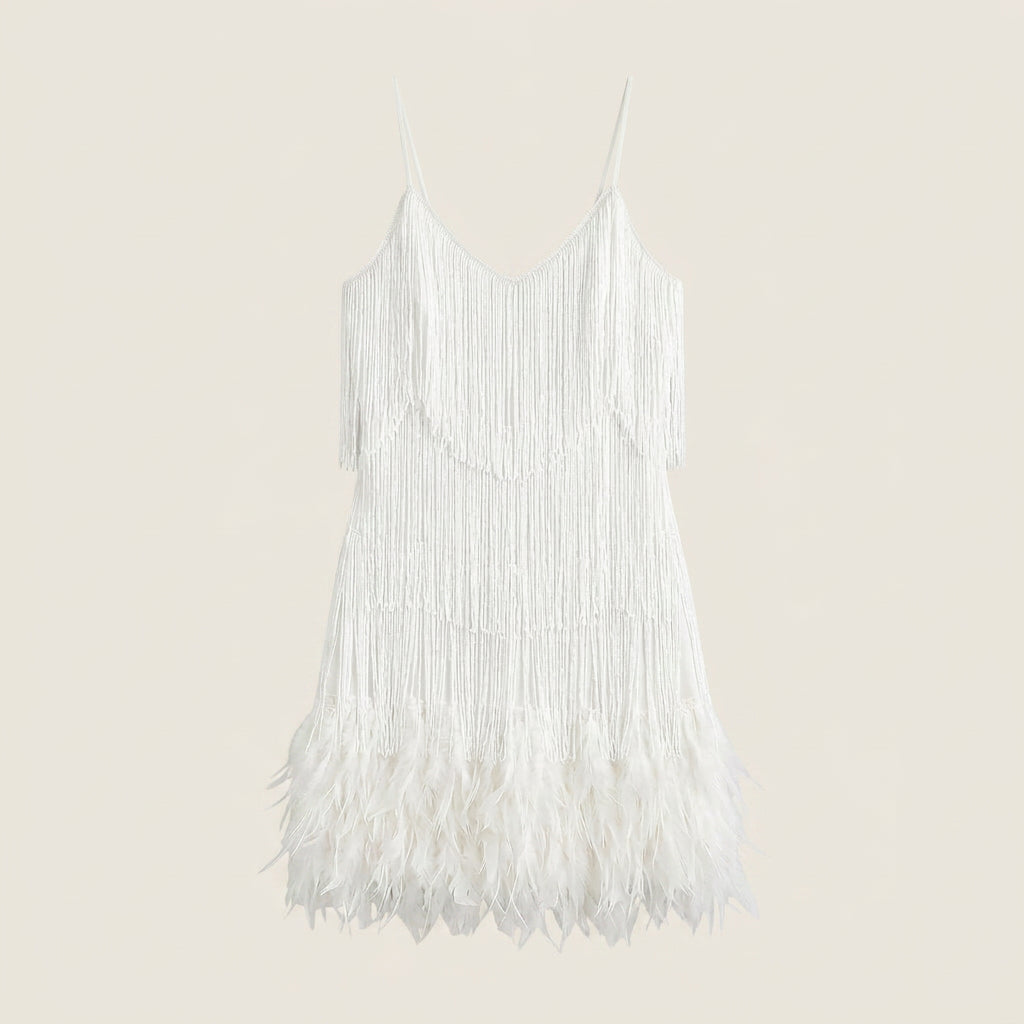 Vestido Mini Flecos Lentejuelas Plumas Tirantes para Mujer