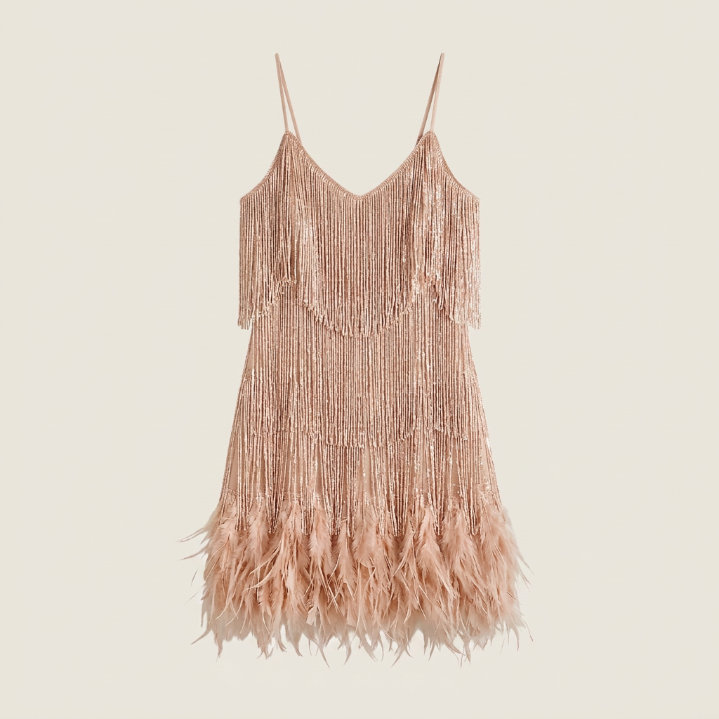 Vestido Mini Flecos Lentejuelas Plumas Tirantes para Mujer