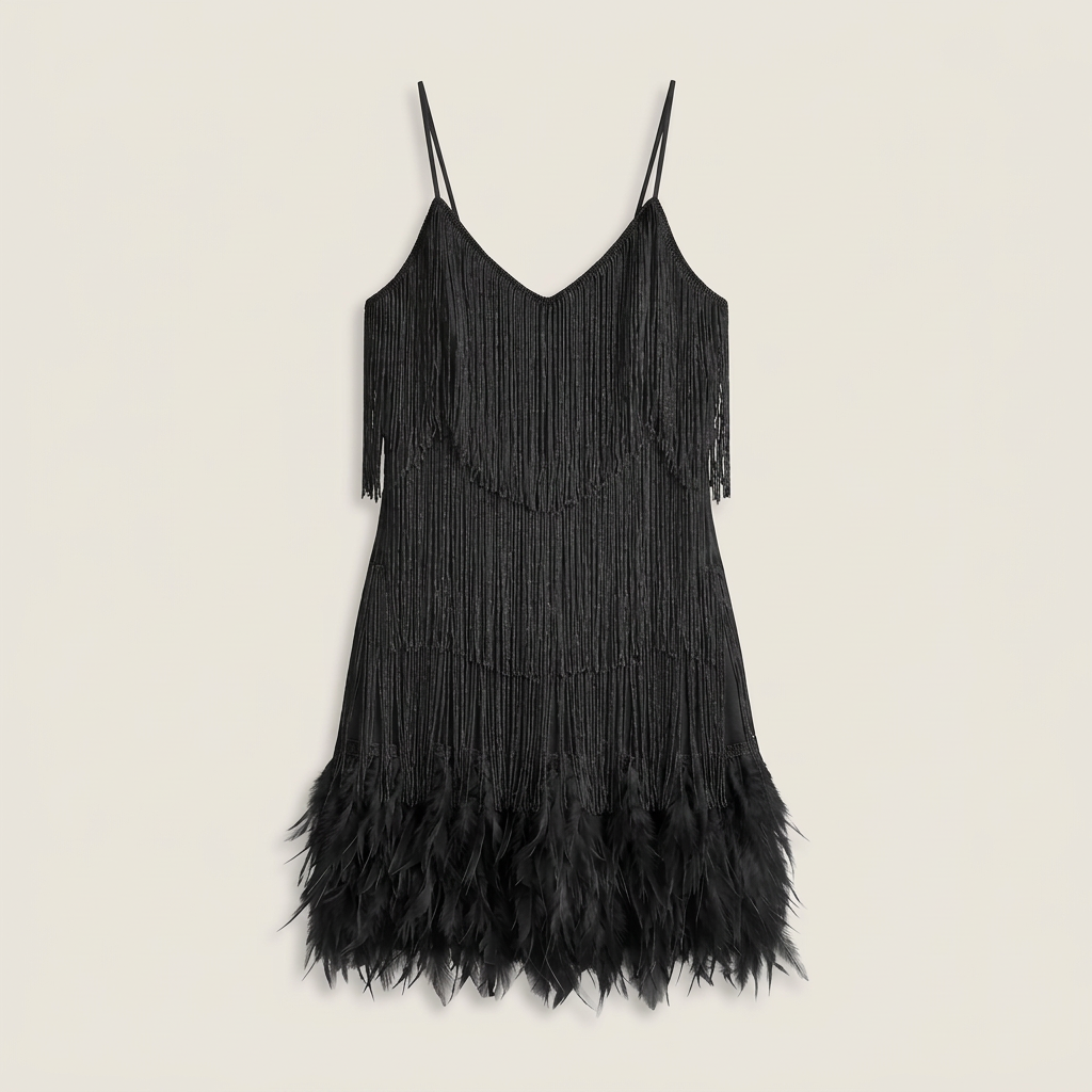 Vestido Mini Flecos Lentejuelas Plumas Tirantes para Mujer
