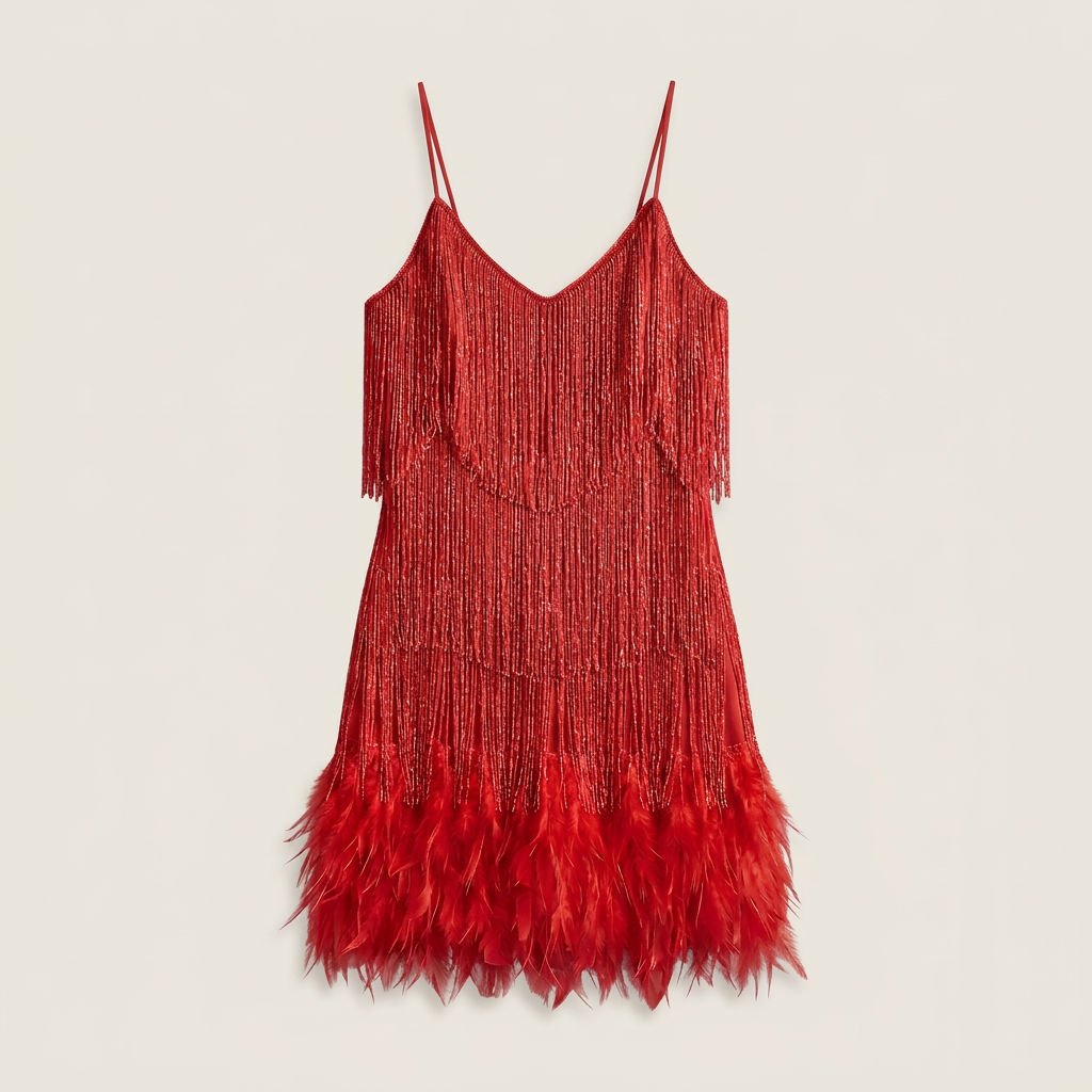 Vestido Mini Flecos Lentejuelas Plumas Tirantes para Mujer