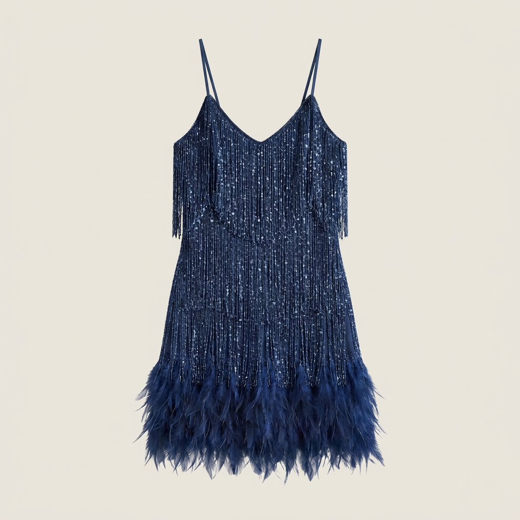 Vestido Mini Flecos Lentejuelas Plumas Tirantes para Mujer