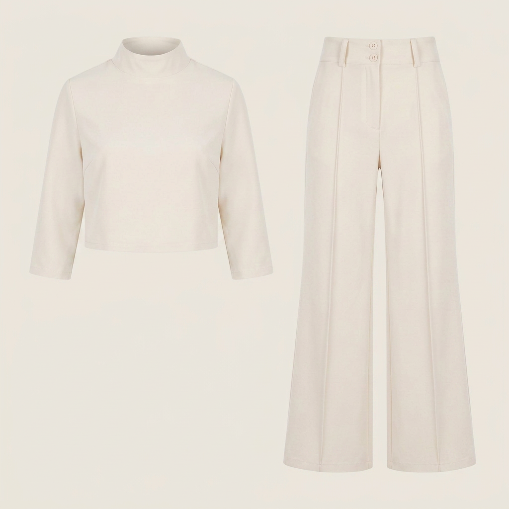 Conjunto Top Crop Cuello Alto Pantalón Recto para Mujer