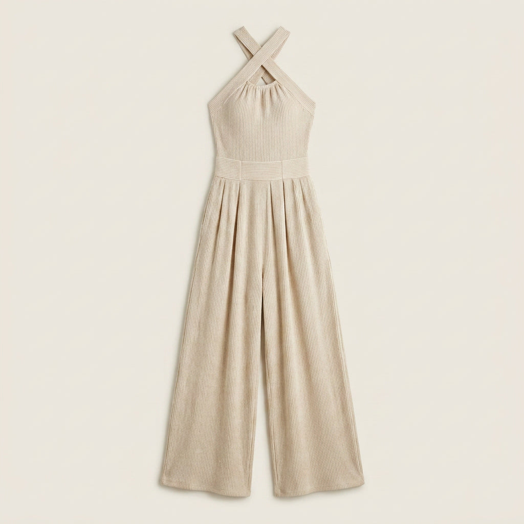 Mono Largo de Canalé con Cuello Halter para Mujer