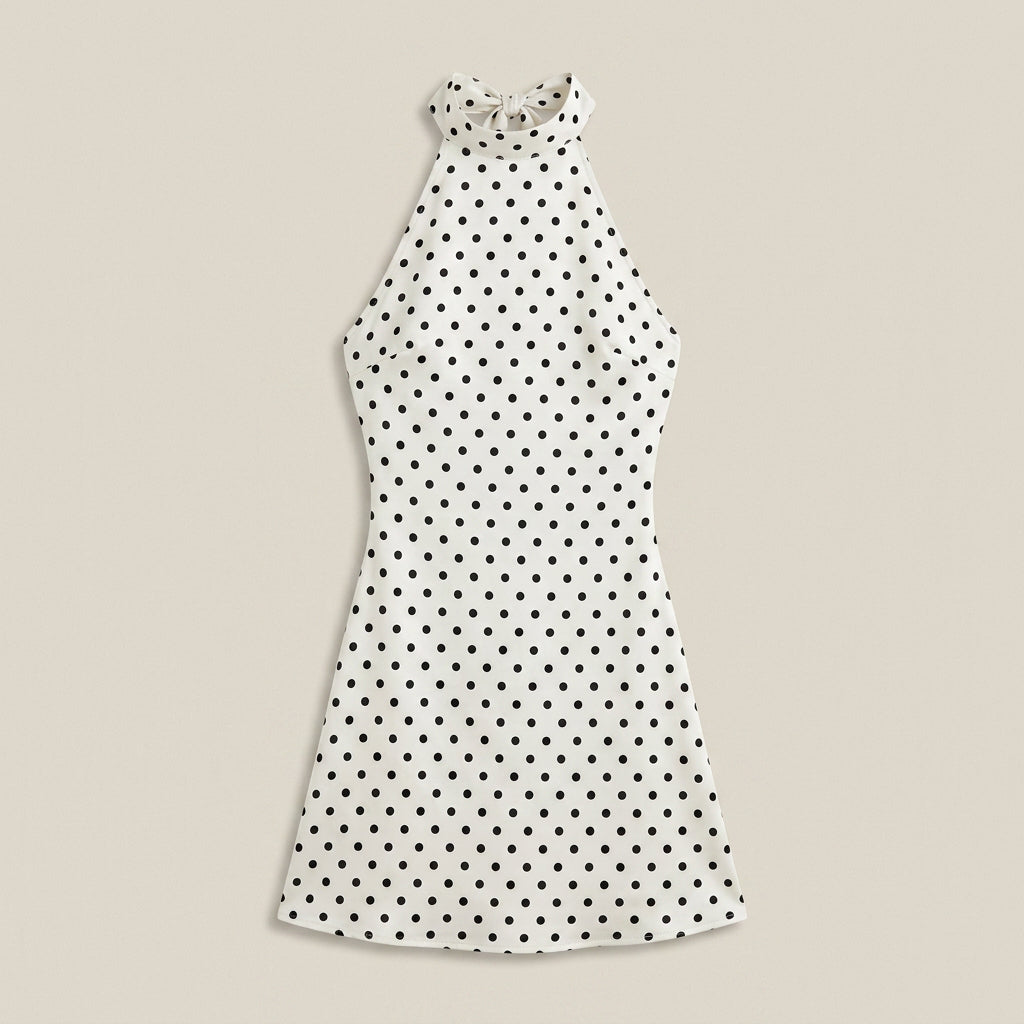 Vestido Corto de Lunares con Cuello Halter para Mujer