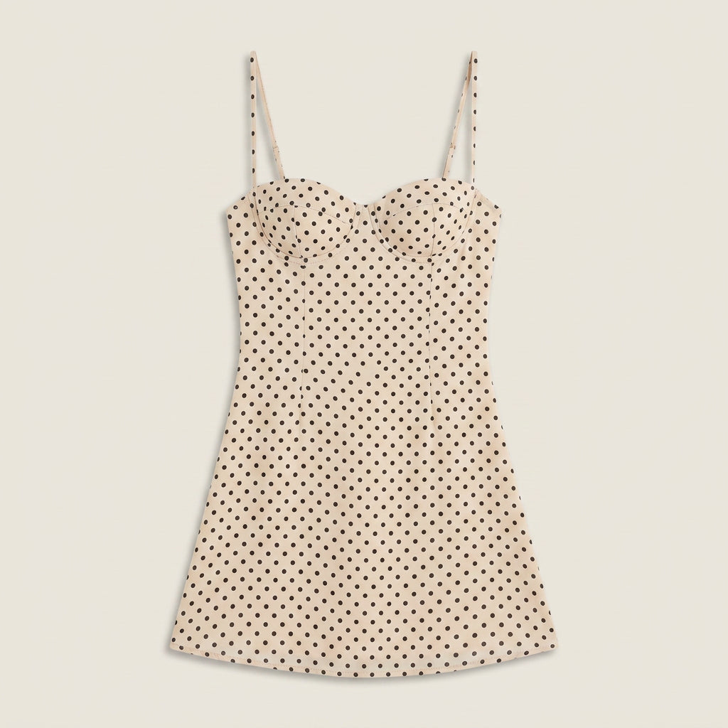 Vestido Corto Escote Corazón Estampado De Topos para Mujer