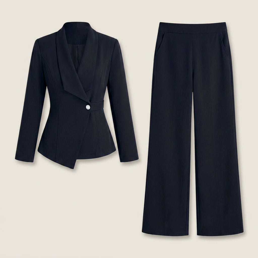 Conjunto Blazer Asimétrico y Pantalón Ancho para Mujer