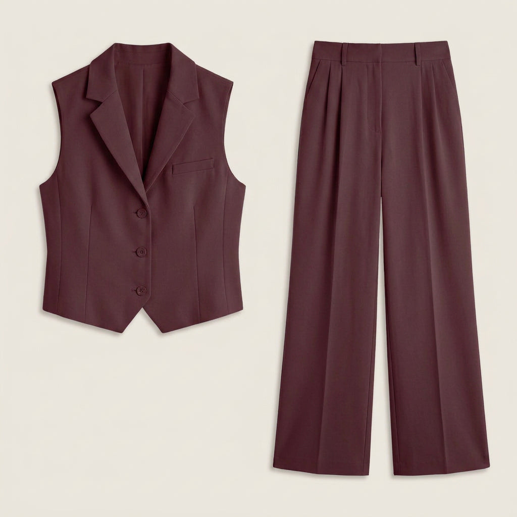 Conjunto de Chaleco y Pantalón Ancho para Mujer