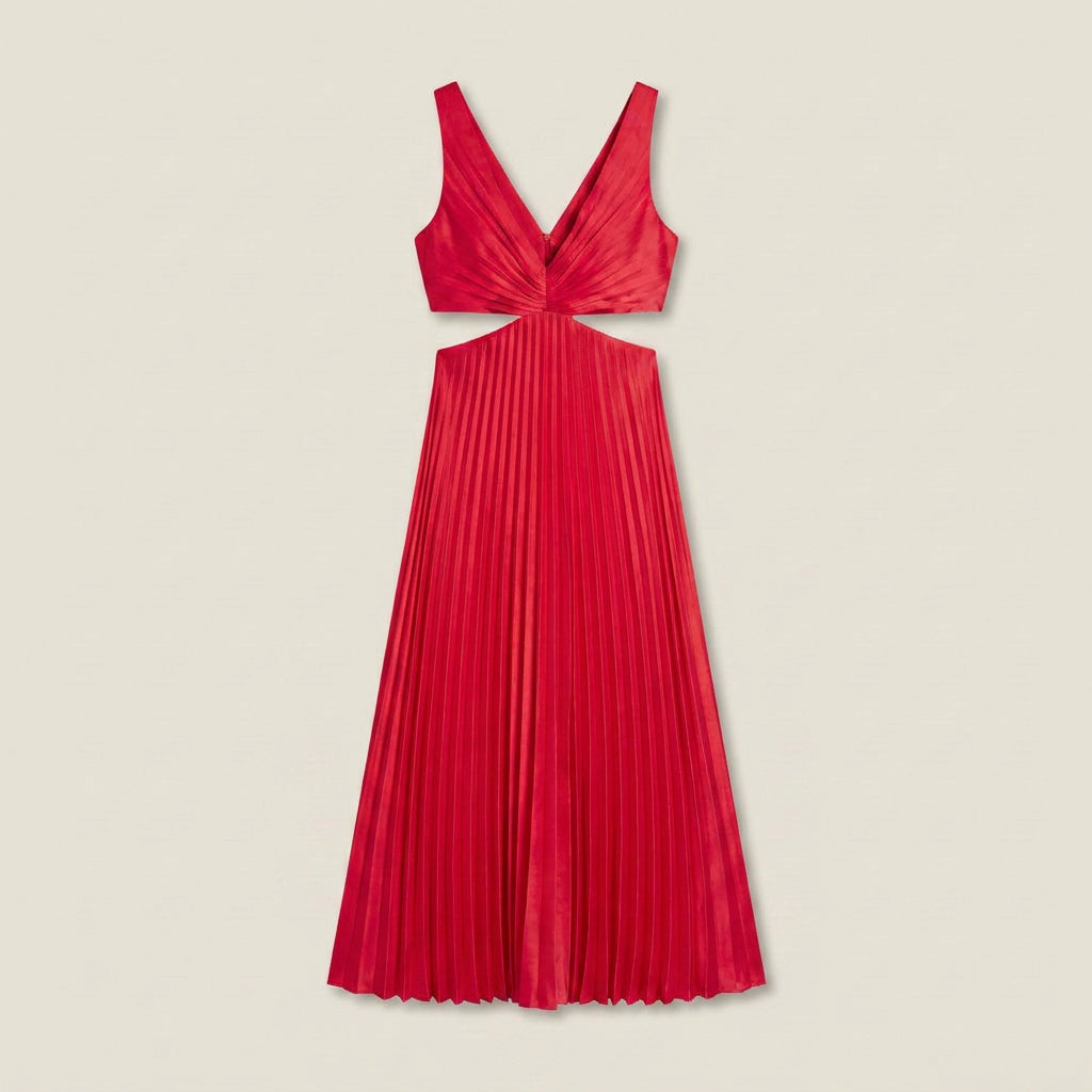 Vestido Fiesta Falda Plisada Cintura Descubierta para Mujer