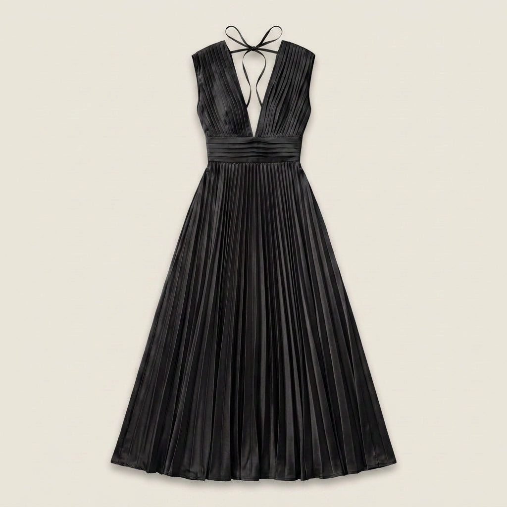 Vestido de Fiesta Plisado Efecto Satén para Mujer
