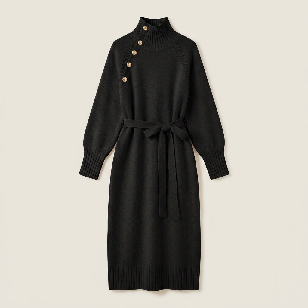 Vestido Midi de Punto con Cinturón para Mujer