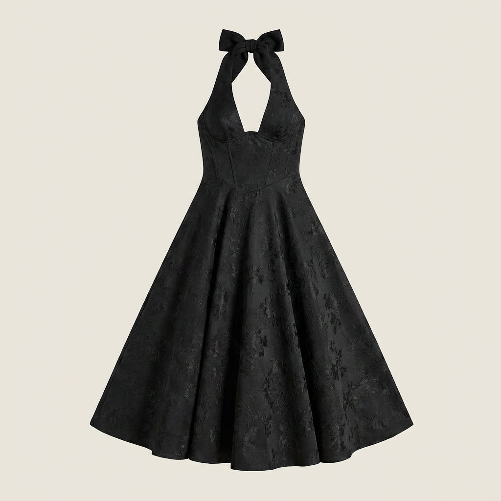 Vestido Fiesta Escote Halter Falda Vuelo para Mujer