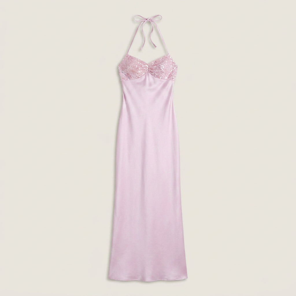 Vestido Largo Efecto Satén con Pedrería para Mujer