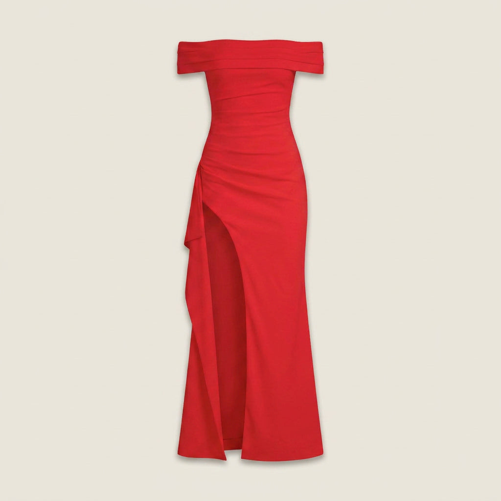 Vestido de Fiesta Largo Hombro Descubierto con Abertura para Mujer