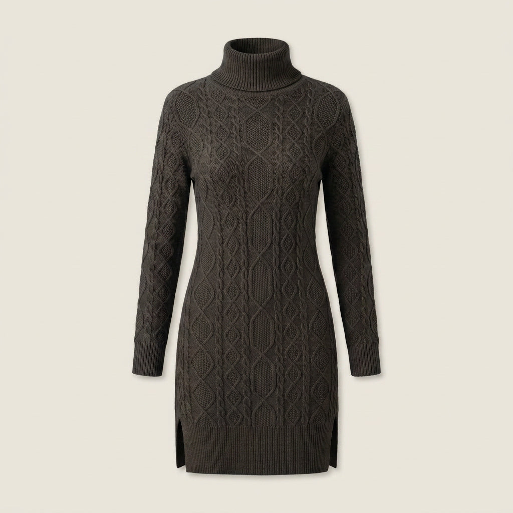 Vestido Corto de Punto Trenzado Cuello Vuelto para Mujer