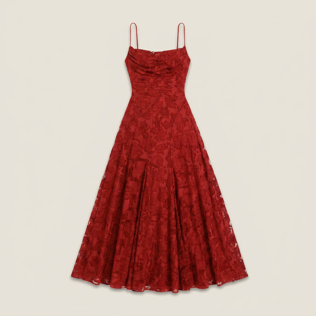 Vestido de Fiesta Largo Jacquard Floral con Tirantes para Mujer