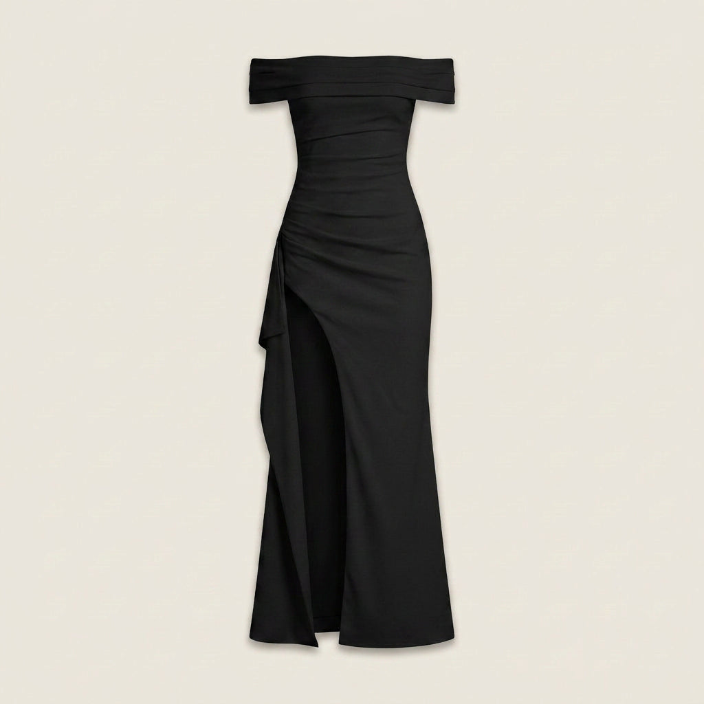 Vestido de Fiesta Largo Hombro Descubierto con Abertura para Mujer