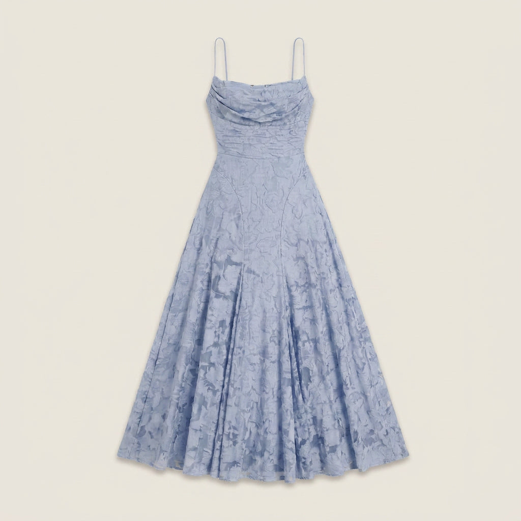 Vestido de Fiesta Largo Jacquard Floral con Tirantes para Mujer