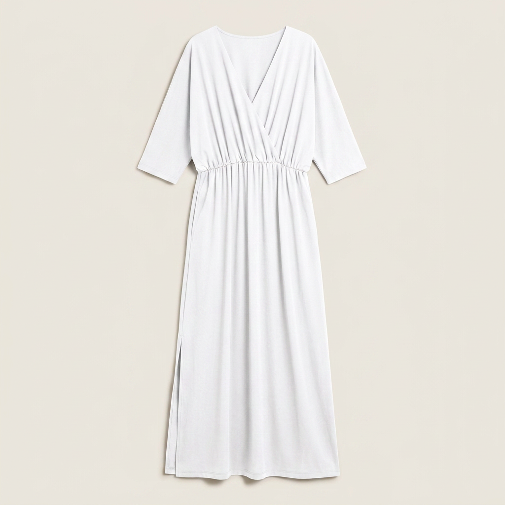 Vestido Largo Escote Cruzado Cintura Fruncida para Mujer