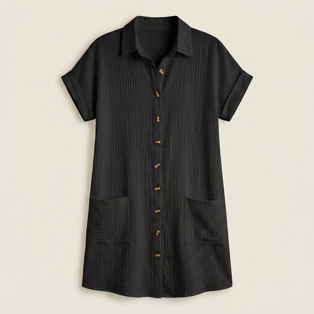 Vestido Camisero Muselina Botones Madera Bolsillos para Mujer