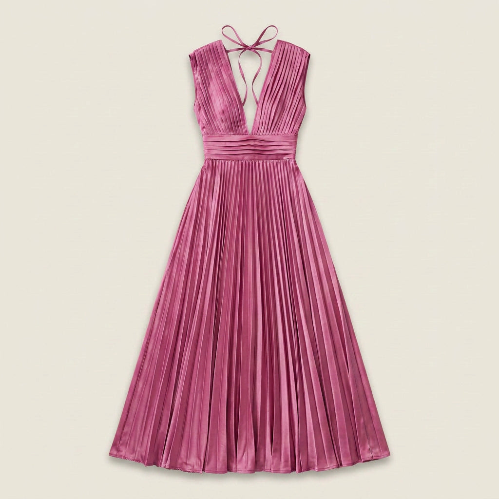 Vestido de Fiesta Plisado Efecto Satén para Mujer