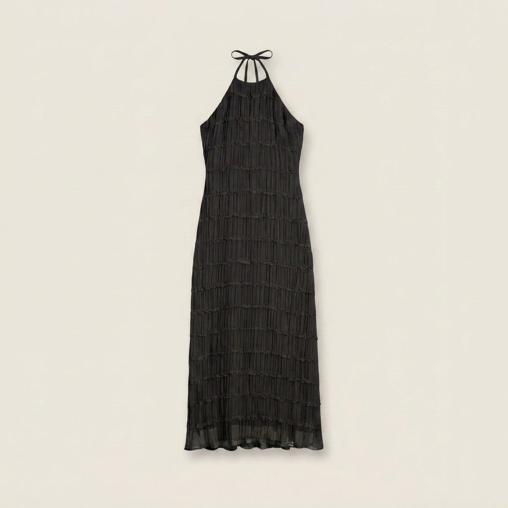 Vestido Midi Efecto Gasa con Cuello Halter para Mujer